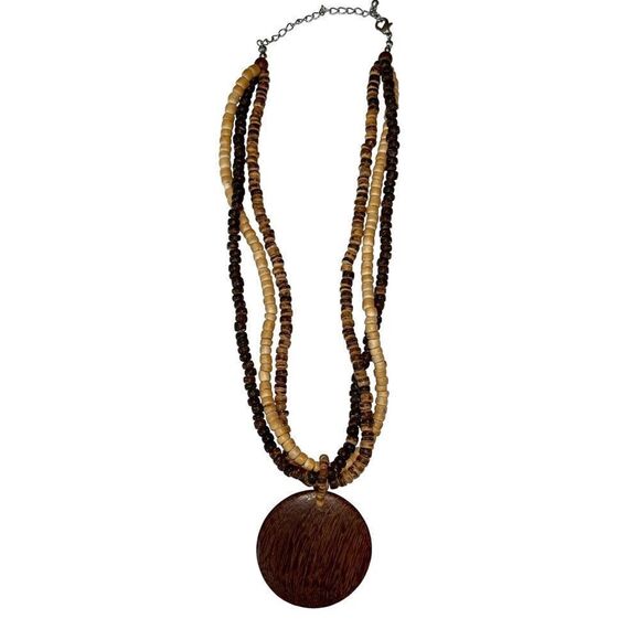 Necklace Earrings Wooden Beaded Pendant Statement 16" - 18" Boho Chic Festival - Picture 4 of 5
